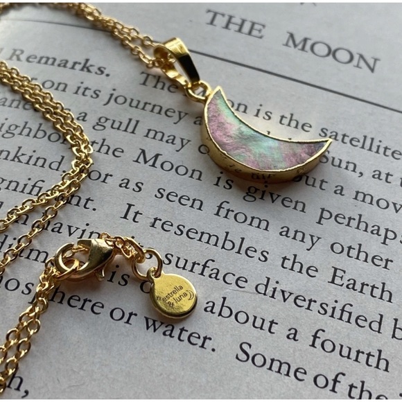 1 LEFT! Mother of Pearl Crescent Moon 22K Gold Necklace - Picture 6 of 11